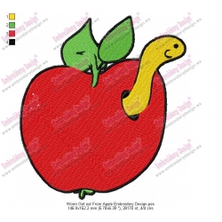 Worm Get out From Apple Embroidery Design